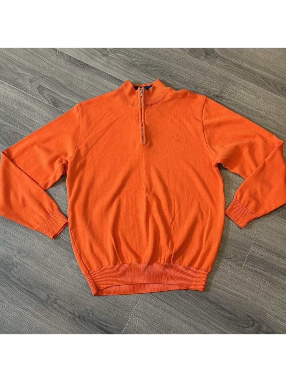 Paul & Shark Sweater Mens M Orange 1/4 Zip Mock Neck Cotton Pullover Italy *Flaw